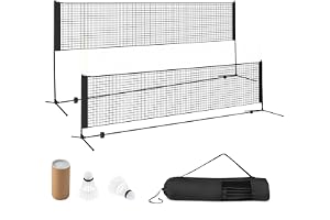 COSTWAY Badmintonsnät utomhus 3/4/5 m, volleybollnät trädgård väderbeständigt, fjäderbollnät höjdjusterbart med 2 fjäderbollar och bärväska, badmintonset bärbart med nät för badminton tennis