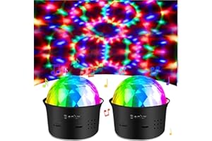 Bonlux Luci Discoteca LED,2 Pezzi 360°Ruotabile Musica Attivata Telecomando Luci da Festa,7 RGBP Colori Fari per Indoor Room,Natale,Bar,Club,Festa