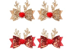 HIFOT 4 Uds Brillantes Pinzas Pelo con Lazos Navidad, Horquillas Pelo de Lazos Asta De Reno para Navideñas con Lentejuelas, Clip Lazos Pelo de Navidad Adornos para El Pelo Accesorios Pelo para Mujer Niñas