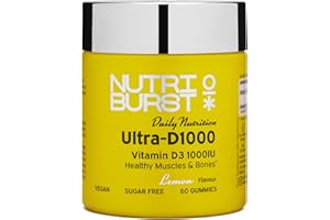 Nutriburst Ultra-D1000 - Vitamin D3 (1000IU) + Vitamin K2 (80µg) for Healthy Muscles & Bones - Lemon Flavour - 60 Gummies 1 Month Supply - Suitable for Vegans