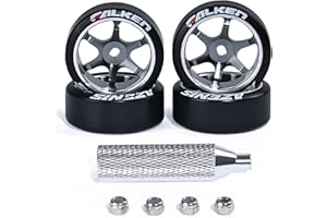 Abendor 4Pcs 22mm 1/28 Rc Car Drift Wheel Hub with Rc Car Drift Tires for 1/28 Mini-Q HGD1 Mini-Z DRZ Wltoys K969 RC Drift Car Upgrade Parts (Logo-Titanium)