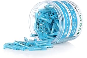 Kuject Lot de 200 connecteurs thermorétractables bleus 16-14 AWG, connecteurs de fil électrique à sertir en cuivre étamé, isolés et étanches pour automobile, marine, stéréo