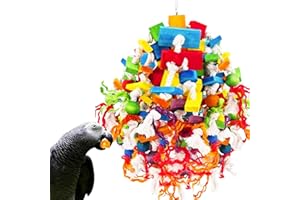 MQUPIN Duże zabawki dla papug, zabawki dla ptaków, mocne zabawki do żucia, kwakry, papuga, 100% naturalne, wielokolorowe drewniane klocki, klatka dla papug, zabawka dla dużych średnich ptaków, ary,