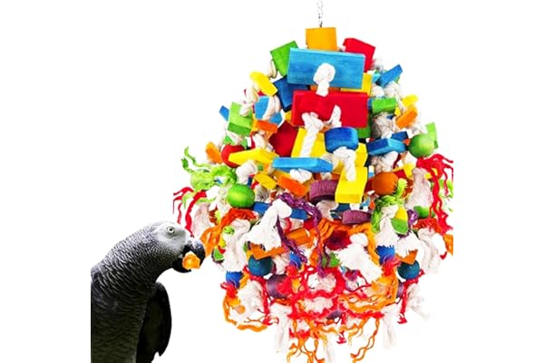 MQUPIN Grand oiseau - Jouet à mâcher solide pour perroquet - 100 % naturel - Multicolores - Pour cage à perroquet et oiseaux de grande et moyenne taille - Ara gris africain (coloré)