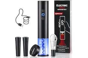 ZOYIDOUX Set regalo cavatappi elettrico ricaricabile 5 in 1 alluminio, Apribottiglia elettrici con Tagliapasta stagnola, Versatore,Tappo in per vuoto x 2, Linea di Ricarica USB, Regalo amanti del vino