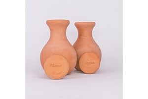 Alppos 2 oyas à enterrer 1 Litre en Terre Cuite avec Couvercle - ollas pour Plante intérieure et extérieure Goutte à Goutte par capilarité