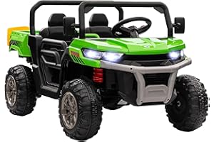 HOMCOM Kids Ride on Car, Electric Car for Kids with Electric Bucket, 12V 2 Seater UTV with Shovel, Parental Remote, 4 Spring Suspension Wheels, Working Horn, Music - Green