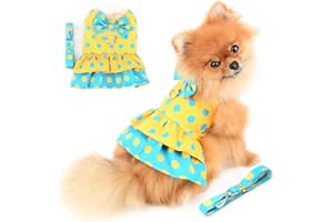 PAIDEFUL Pettorina Vestito per Cani di Piccola Taglia Gatti Ragazze Pois Gonna ​Tutu Traspirante Vestiti per Animali con Guinzaglio1,6 m Cucciolo Chihuahua Abbigliamento Primavera Estate Giallo S