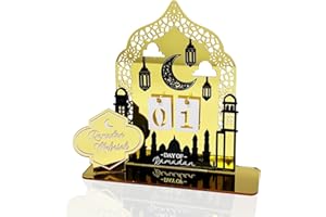 BAEIDO Calendrier de l'Avent Ramadan Mubarak, Compte à Rebours Eid Kareem en Acrylique pour la Maison, le Bureau et les Décorations de Table, Pièces Maîtresses pour la Fête Musulmane Al-Fitr