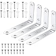4 Pcs Shelf Brackets, L Shaped Metal Brackets, Right Angle Corner Brace Bracket, Wall Support Brackets, Joint Bracket Fastener with Screw and Anchors for Shelves, Wood, Furniture, Cabinet, Tables