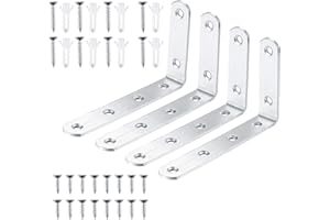 YIBAIJIA 4 Pcs Shelf Brackets, L Shaped Metal Brackets, Right Angle Corner Brace Bracket, Wall Support Brackets, Joint Bracket Fastener with Screw and Anchors for Shelves, Wood, Furniture, Cabinet, Tables