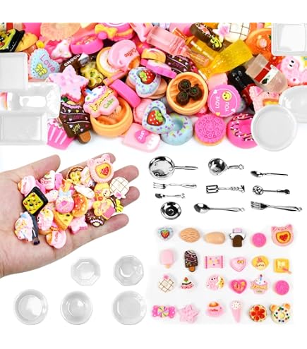 Amabro Set 50 Miniature Cibo In Resina 1:12: Accessori Per Casa Delle Bambole, Cucina In Miniatura, Pizza, Hamburger, Frutta, Pasticcini - 3