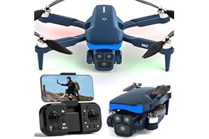 ‎KARUISRC Drohne mit 2 Kameras 1080P HD für Adults Anfänger, 90° Elektrisch Verstellbare Drohn FPV Übertragung,Blaue LED-Leuchten Faltbar Leicht Fernbedienung Optische Flussortung 3D-Flip