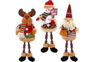KAHEIGN 3 Piezas Figuras De Peluche De Navidad, Navidad Sentado Papá Noel Monigote De Nieve Reno Decoración Navideña Figura De Piernas Largas para Decoración De Chimenea De Mesa