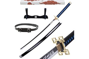 Hashiman - Katana Demon Réplique Manga Sabre + Support Epée Bois + Ceinture - Catana Japonais Cosplay Décoration Jouet Enfant Adulte - Jeu Déguisement Deco Ninja (Muichiro Tokito)