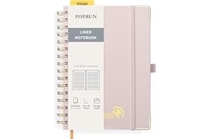 POPRUN Spiral Bullet Lined Journal Notebook, [A5 Size] - 120 Gsm Thick Paper, 141 Numbered Pages, Wirebound Notepad for Men & Women with Pocket, Index Tabs, 8 Perforated Sheets, Light Pink