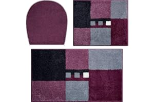 GRUND Linea Due Alfombra de Baño 3D, Ultra Suave y Absorbente, Antideslizante, 5 Años de Garantía, MERKUR, Set de 3 Piezas Cubierta de WC, 40x50+50x80 cm, Baya