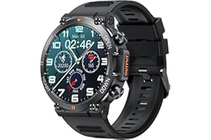 FINDTIME Military Watch Smartwatch Blood Pressure Men's Watch Smartwatches with Phone Function IP68 Waterproof Sports Watches Outdoor Tactical Watch Military Black Fitness Watch for Men iOS Android Pedometer