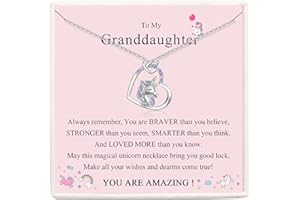 JOPLY Silver Necklace for Girls - Silver Unicorn Jewellery Gifts Necklace for Girls Daughter from Mum | Hypoallergenic Cubic Zirconia Heart Necklace for Granddaughter Niece Birthday Christmas