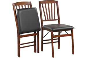 GiantexUK Folding Dining Chairs Set of 2/4, PVC Leather Padded Kitchen Chairs with Backrest & Non-Slip Foot Pads, Rubber Wood Side Chairs for Dining Room Restaurant (Spindle Backrest, Black+Brown, 2)