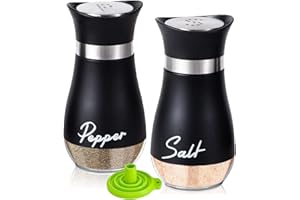 UDQYQ Edelstahl Salz- und Pfefferstreuer Set mit Glasflasche, Gewürzspender Küchenzubehör für Haus, Küche, Restaurant, Esstisch (Schwarz)