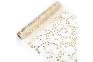 LEMESO Chemin de Table Noël 28CM*5M, Étoile Ruban de Table Tulle Métallisé, Chemin de Table Organza Décoration de Table pour Mariage, Baptême, Soirée, Noël, Fête