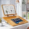 DEONG Bamboo Book Stand with Adjustable Height, for Reading Large Double-Layer Student Book Holder Portable Stand, Home Office Reading Rest Textbook Recipe Music Document Tablet Display Stand