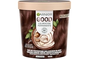 Garnier - Coloration Permanente - Sans Ammoniaque - 90% d'Ingrédients d'Origine Naturelle et Formule Vegan - Beurre de Karité - 100% Couverture Cheveux Blancs - Marron Glacé (4.15) - Good