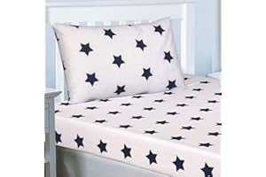 Price Right Home Navy Blue and White Stars Kids Bedroom Range - Duvet Cover Set, Fitted Sheet Set & Curtains Available (Single Fitted Sheet Set)