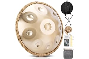 BIILOYY Handpan 432 Hz Re Minore, 9 Note 22 Pollici Tamburo in Acciaio Handpan Strumento Musicale, con Borsa Morbida, Mazze Per, Tripode, Panno Antipolvere, Percussioni Armoniche Per La, Yoga