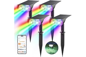 Linkind Spot Solaire Exterieur Smart SL5 avec Détecteur de Mouvement, 16 Millions de Couleurs, Contrôle de Groupe, Synchro Musique, Alarme Lumière Rouge, IP65 Lampe de Jardin, Noël, Halloween, 4 PCS