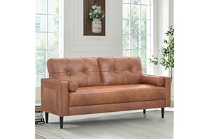Aotumm Ciort 2 Seater Sofa, Modern Sofa Couch with Thicken Cushions, 2 Pillows and 2 Pocket Storage, Comfy Leather Sofa for Living Room/Bedroom/Office, Easy Assembly Small 2 Seater Sofa (Brown)