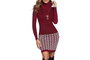 N\C Vestido de Punto para Mujer Vestido de Suéter de Cuello Alto de Manga Larga Dobladillo Estampado Vestido de Invierno