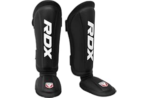 RDX Protège Tibia Pied Boxe, Shin Instep Guard, Maya Hide Cuir, SATRA SMMAF Approuvé, Protection pour Arts Martiaux, Karaté d’entraînement, MMA Kick Boxing Muay Thai