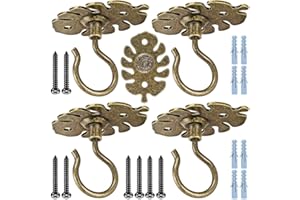 Dolibest Plant Hanger Ceiling Hook, 4 Pack Wall Bracket for Flower Basket Pots Metal for Indoor Outdoor Fairy Lights/StringLights/Lanterns/Wind Chimes/Bird Feeder Hanging Kit, Brown Monstera/100lbs