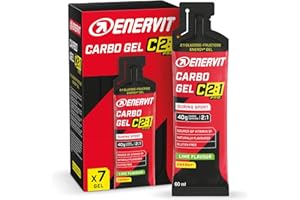 Enervit, Carbo Gel C2:1PRO Lime, Gel Energetico, 40g di Carboidrati, Per Attività ad Alta Intensità, +50% di Carboidrati Assorbiti, Gusto Lime, Senza Glutine, Alta Digeribilità, Vegan, 7 Pack da 60ml