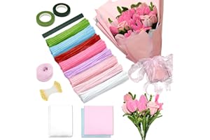 IJIAMY 500 Stück Pfeifenreiniger Blumen Set, Pfeifenputzer Blumen Zum Basteln, Mit Grüne Blumenstöcke, Klebebandrollen, Klebestifte, Anleitungen, Blumenstraußverpackungen, Bänder