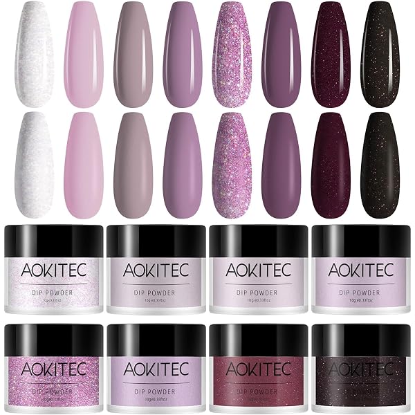Lavender Violets Dipping Powder Nagelkit - 6 Farben Pulver, 2in1 Base&Top Coat, Aktivator, Für Langanhaltende Maniküre