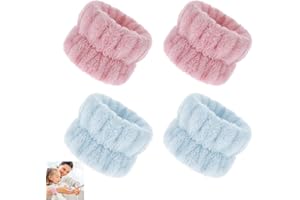 WQEDVN 4 PCS Wrist Bands for Face Washing, Face Wash Wristbands, Wrist Towels for Washing Face, Wristbands for Washing Face, For Women Girls, Prevent Liquid from Spilling down Your Arms (Pink&blue)