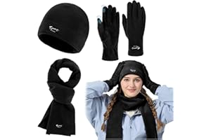 TAGVO Conjunto Invierno 3 en 1 Gorro Bufanda y Guantes Táctiles Hombre Mujer, Térmico de Forro Polar Cálido Unisex para Frío, Esquí y Actividades al Aire Libre