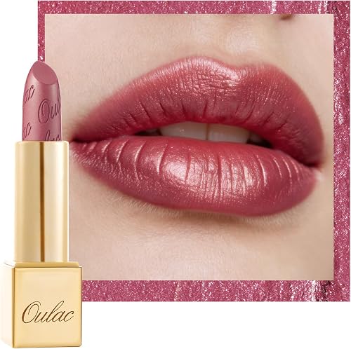 OULAC Pintalabios Rosa Brillo Metálico, Brillo 3D de Larga Duración, Barras de Labios de Alta Pigmentación y Cobertura Total,