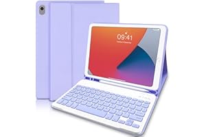 Lielax for iPad Case with Keyboard 10.2", Keyboard case for iPad 9th Generation, Detachable Wireless Keyboard (UK Layout) for iPad 9th Generation/8th Gen/7th/Air 3/ Pro 10.5, Purple