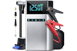 Fuqiduo Powerbank samochodowy do rozruchu ze sprężarką powietrza 150 PSI, prąd rozruchowy 3500A, przenośny rozrusznik do wszystkich silników benzynowych i diesla do 8L, rozrusznik akumulatorów 12V