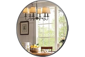 antok 80cm Spiegel Rund Schwarz Dekorative Wandspiegel für Bad, Eitelkeit, Wohnzimmer, Eingangsbereich Rund Schwarz Spiegel eingefasst im edlen Aluminium Rahmen