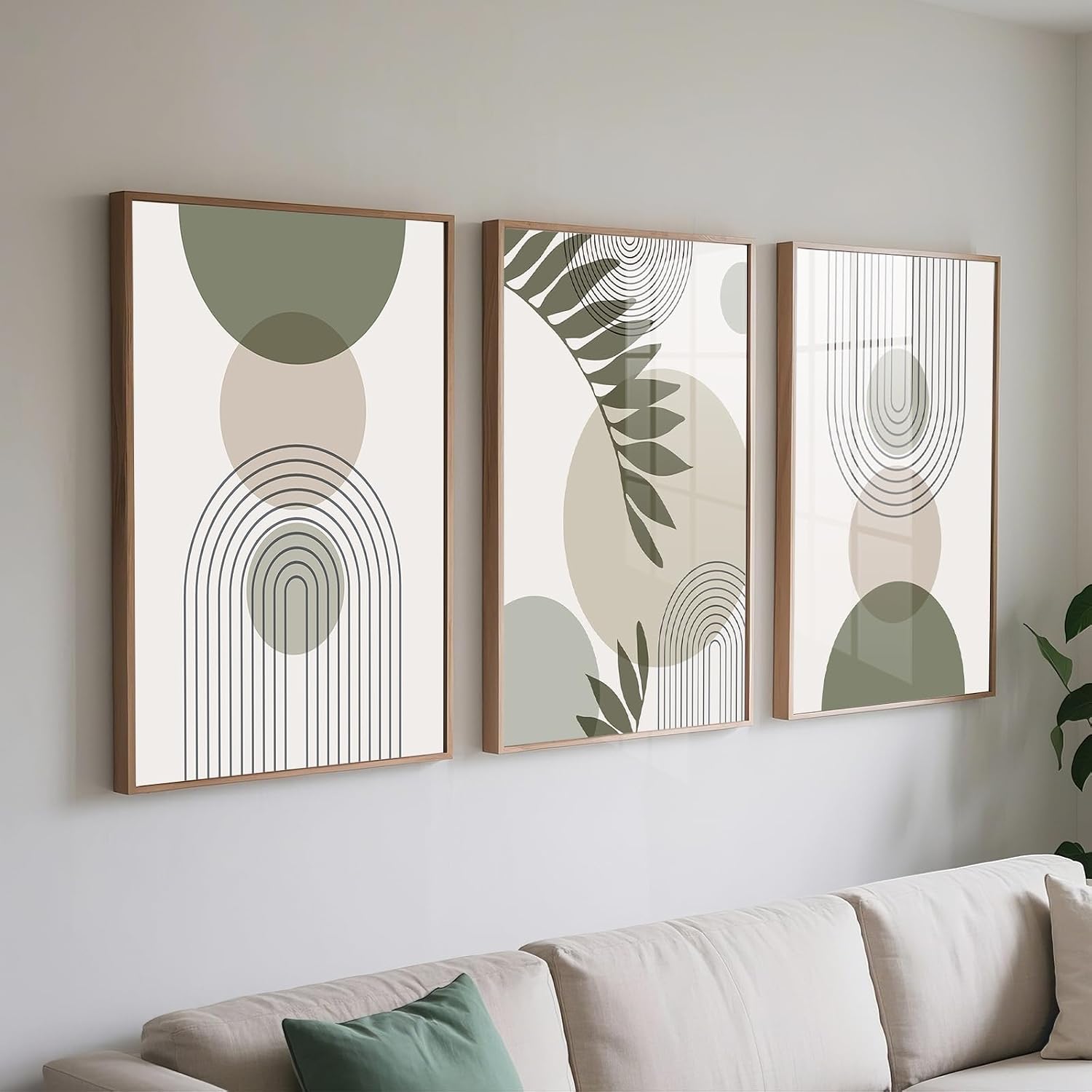 PWAAHDC Sage Green Prints Set of 3 - Boho Pictures for Living Room and Bedroom Decor, Modern Canvas Wall Art posters (Unframed A2)