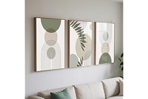 PWAAHDC Lot de 3 Tableau Décoration Murale Vert Sauge 50x70 cm – Affiche Moderne Sans Cadre pour Salon, Chambre, Salle de Bain – Toile Déco Bohème Maison