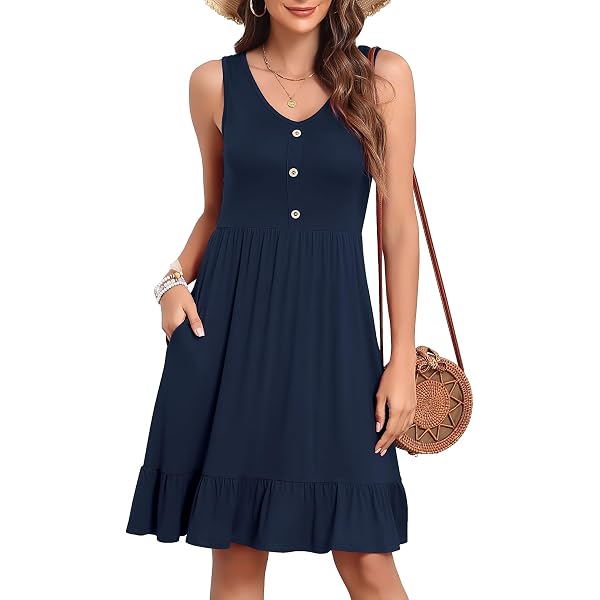 Naggoo Women's Summer Sundress - Sleeveless Square Neck A-Line Short Dress - View #8