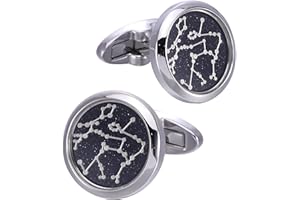 Jonwo Sky Constellation Pattern Round Men's Cufflinks In Gift Case Sparkling Blue Goldstone Cufflinks for Men Jewelry for Wedding Party Business Birthday Anniversary Dress