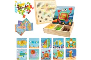 Yuragim Gioco Chiodini per Bambini 2, 3 Anni, Gioco di Abbinamento Colorato, Mosaico per Bambini Giocattolo Educativo Montessori Puzzle Regalo di Compleanno Festa di Natale per Bambino di 2 3 4 5 Anni