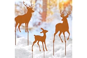 Ljevandria Gartenstecker Rentier Deko Weihnachten 3er Set Hirsch Roststecker Herbst Winter Garten Deko Draußen Metall REH Weihnachtsdeko Gartendeko Landhausstil Herbstdeko Winterdeko Outdoor (C)